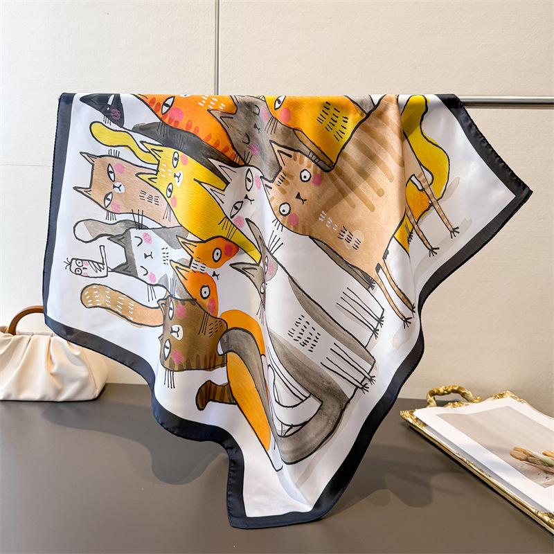 Cat Designer Luxury Style Square Scarves Women Silk Scarf Floral Bandana Small Neckties Hairbands Foulard Shawl
