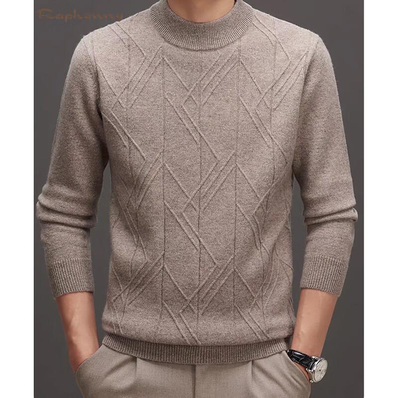 Raphenny Men's Round Neck Long Sleeve Wool Sweater AM816