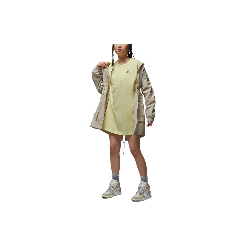 Jordan Logo Solid Color Loose Breathable Round Neck Casual Short Sleeve Dress Women Dresses Yellow DO5052-821