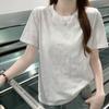 Summer Front Shoulder Short-sleeved T-shirt Women's Korean Design Sense White Embroidery Hollow Round Neck Women's New Top