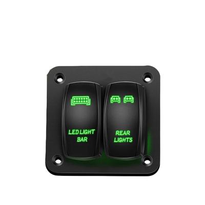 2-Positionen-Schalttafel aus Aluminiumlegierung für Auto und Boot mit doppelter blauer Licht-Wippschalterkombination, 12-24 V