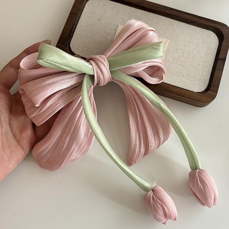Sweet Tulip Pink Bow Hair Claw & Scrunchie Set for Women