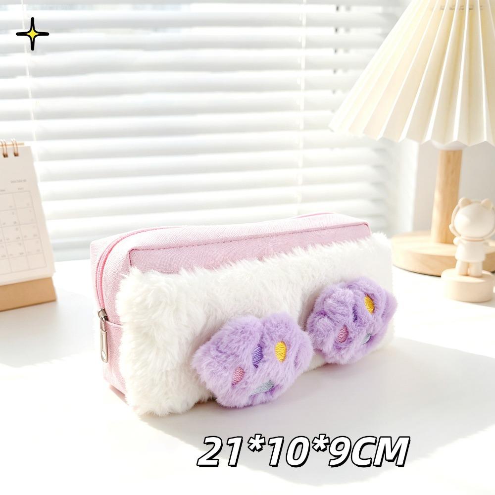 Large Capacity Fluffy Pen Bag Zipper Closure Lipstick Case Pencil Storage Case Office Stationery