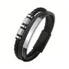 Black Multi Layers Leather Bracelet for Men,Metal Tube Charm Handmade Braided Rope Leather Bracelet,Gift for Husband Dad Son