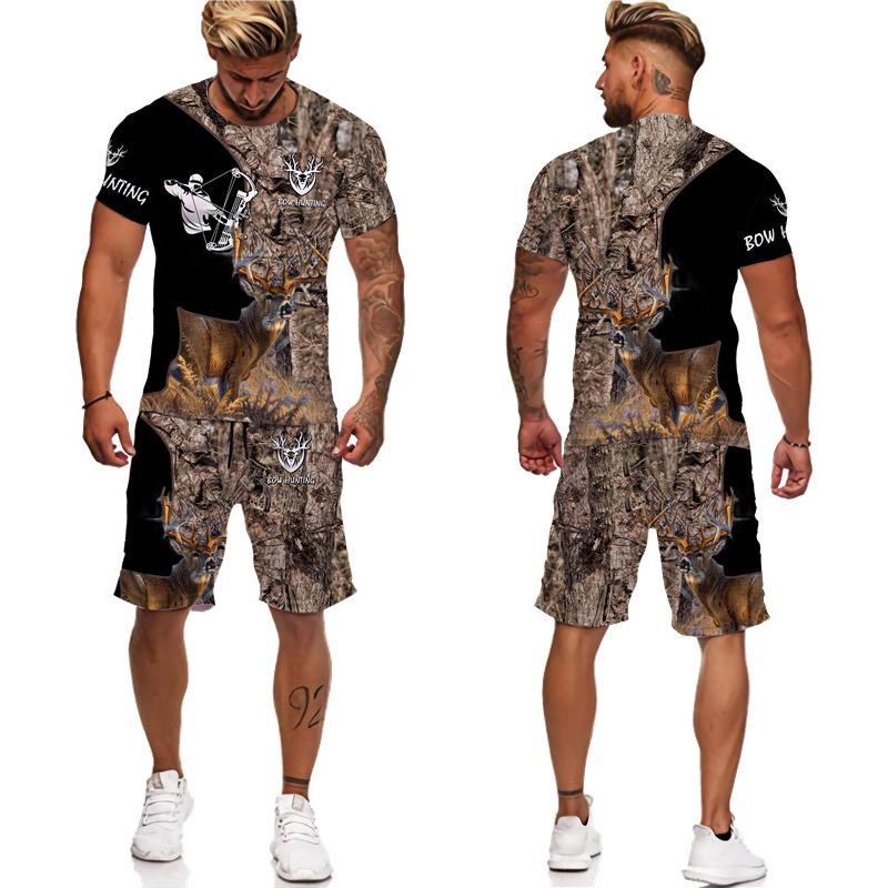 Letné pánske tričko s 3D potlačou maskáčové javorové listy/šortky/obleky Unisex Príležitostné Outdoorové športové oblečenie s krátkym rukávom