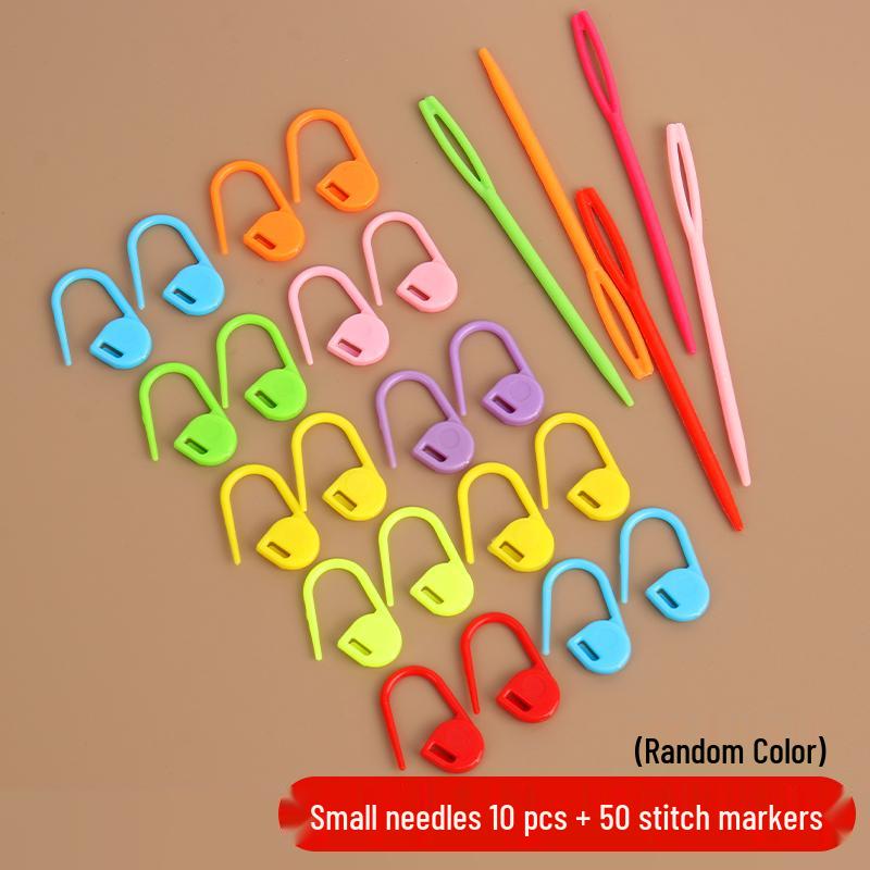 Colorful Hand-Woven Crochet Accessories: Plastic Stitch Markers, Darning Needles, Crochet Hooks, Safety Pins, Anti-Unraveling Pins.
