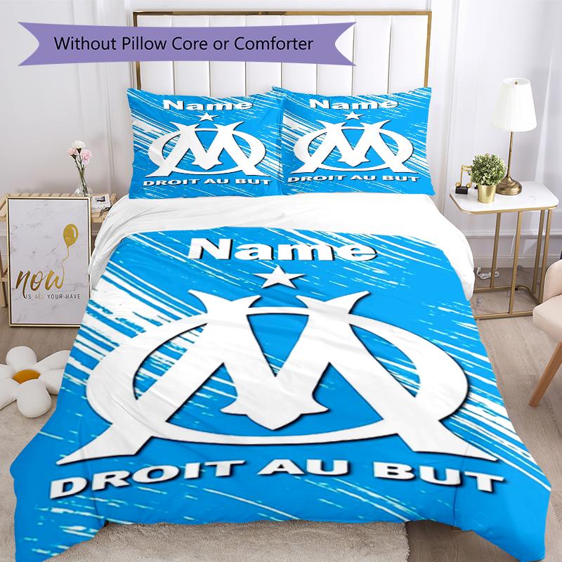 3pcs Custom Name Olympique De Marseille Bedding Set Duvet Cover Closure Includes 1 Duvet Cover & 2 Pillowcases, Soft and Comfortable for All Seasons.