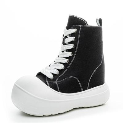 Pantofi de pânză cu talpă groasă de 13 cm, cu vârf înalt, pentru femei, stil nou pentru primăvara și toamna 2025, cu înălțime și culoare uni, trend casual