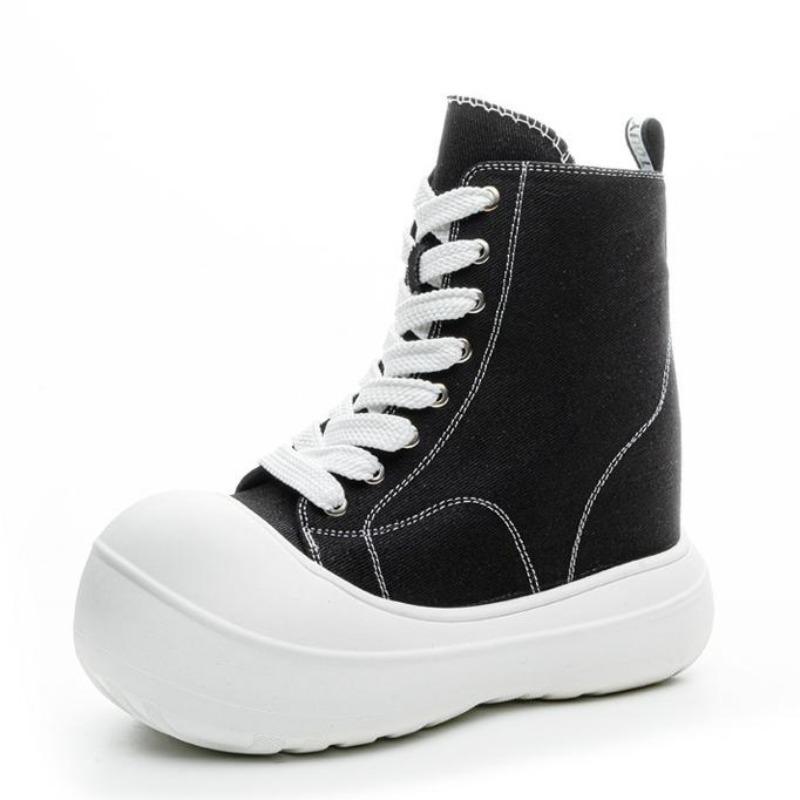 Fashion 13CM Thick-soled High-top Canvas Shoes for Women in Spring and Autumn 2025 New Style with Height and Solid Color Casual Trend