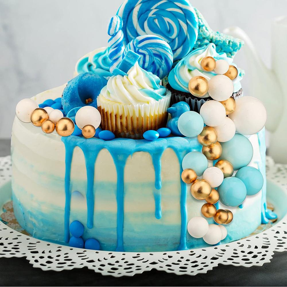 Blaue Kuchenaufsatzkugeln Cupcake-Aufsätze Backdekorationen Weiß Gold DIY Kucheneinsatz-Aufsätze Babyparty Junge Geburtstagsfeier Dekor