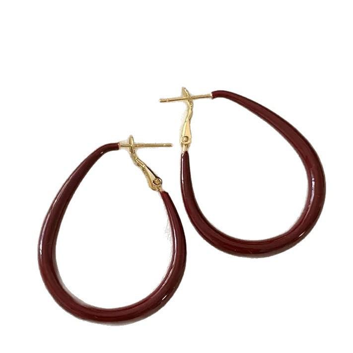 Ancola Red Slimming Retro Minimalist Stud Earrings - Fall/Winter Collection 