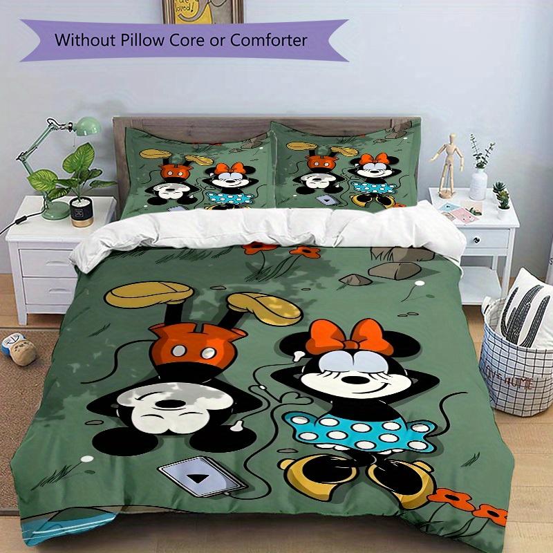 3pcs Mickey, Minnie Printed Bedding Set, Breathable And Soft, Machine Washable, Christmas Gift, Suitable for Bedroom Decoration, 080