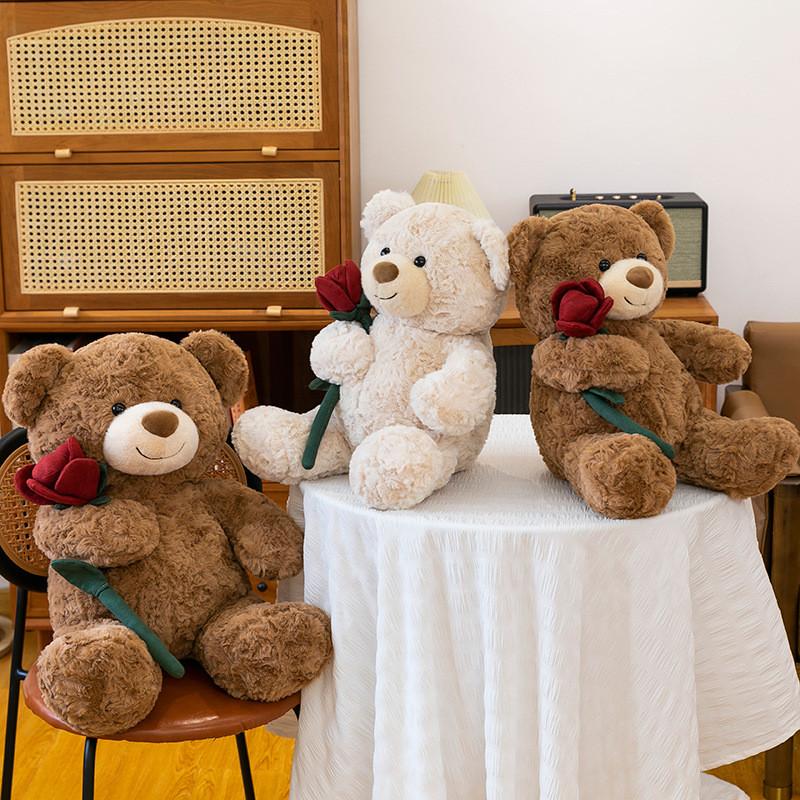Teddy Bear Doll Plush Toy With Roses Decorate For Birthday Presents Collect And