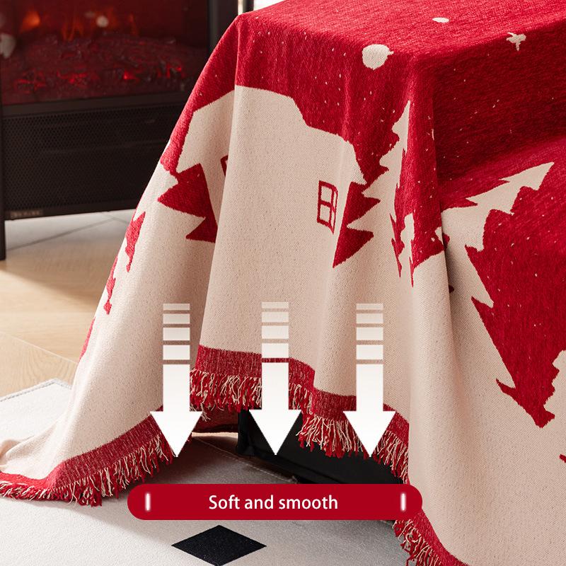Christmas Atmosphere Sofa Cover Cloth Chenille American Retro Red Sandscarf Anti-Slip Sofa Cushion Cover Multifunctional Blanket