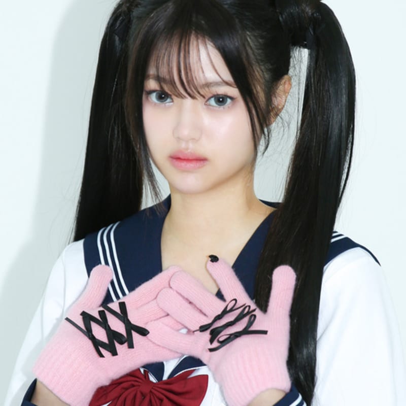 CLUT STUDIO 0 4 ribbon knit gloves - PINK