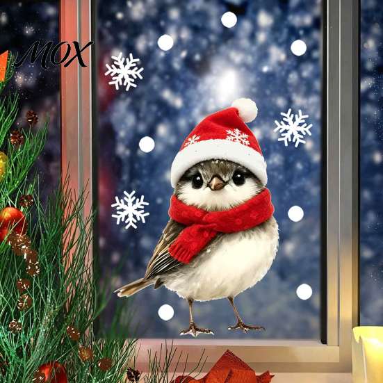 Christmas Party Home Decor Animals Static Window Stickers, Deer Bird Squirrel Hamster Snowflake Decals, Outdoor Decorations Easy Peel & Stick
