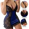 Sexy Damen-Nachthemd mit tiefem V-Ausschnitt und Spitze, ärmellos, schlanke Versuchung
