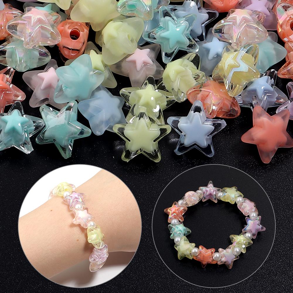 50pcs 16mm Acrylic Star Beads Colorful Transparent Loose Beads For Jewelry Making DIY Bracelet Necklace Phone Key Chain Supplies