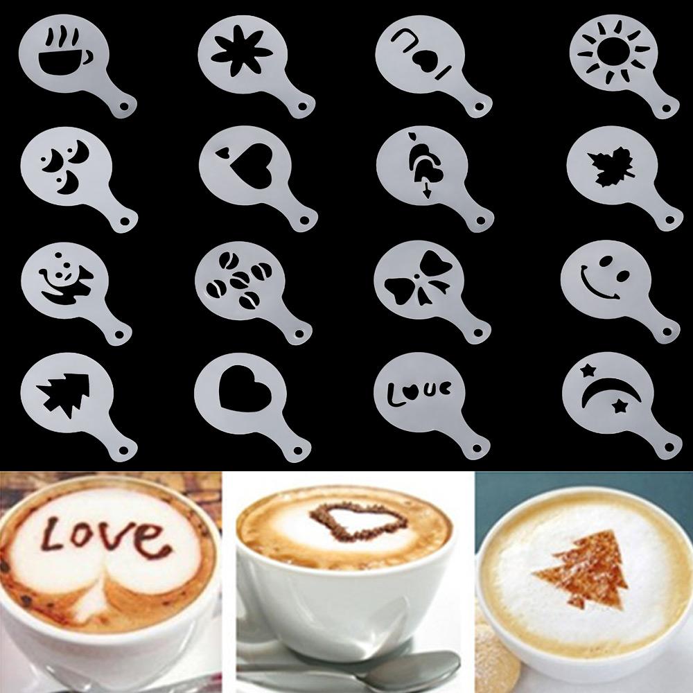 

16pcs Kitchen Latte Mold Foam Tool Decorating Coffee Art Stencils Cappuccino