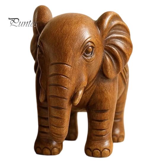 Housewarming Gift for Friends Elephant Figurine Ornament, Resin Wood Grain Statue, Auspicious Compact Shelf Statue Animal Sculpture Home Office Living