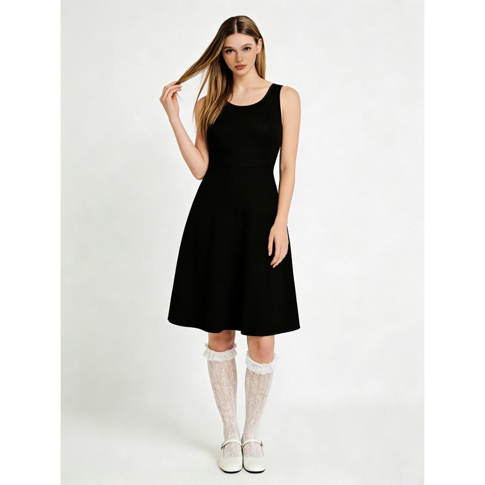 

Plus Size Women s Black Sleeveless Crew Neck Midi Dress - 2026 Summer Casual & Party Dress S