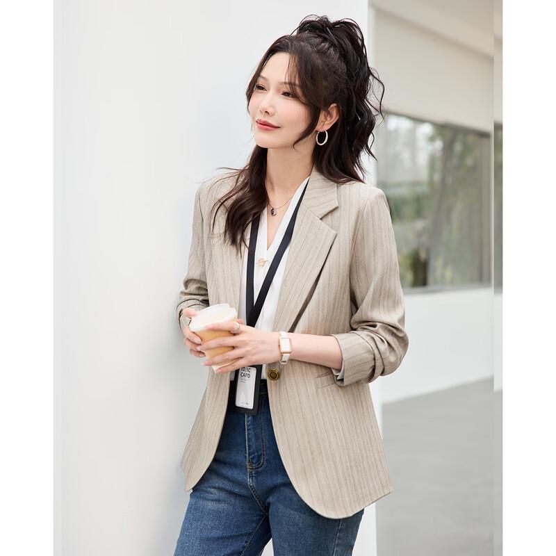 TERRE BLEUE Women's Striped Commuter Blazer