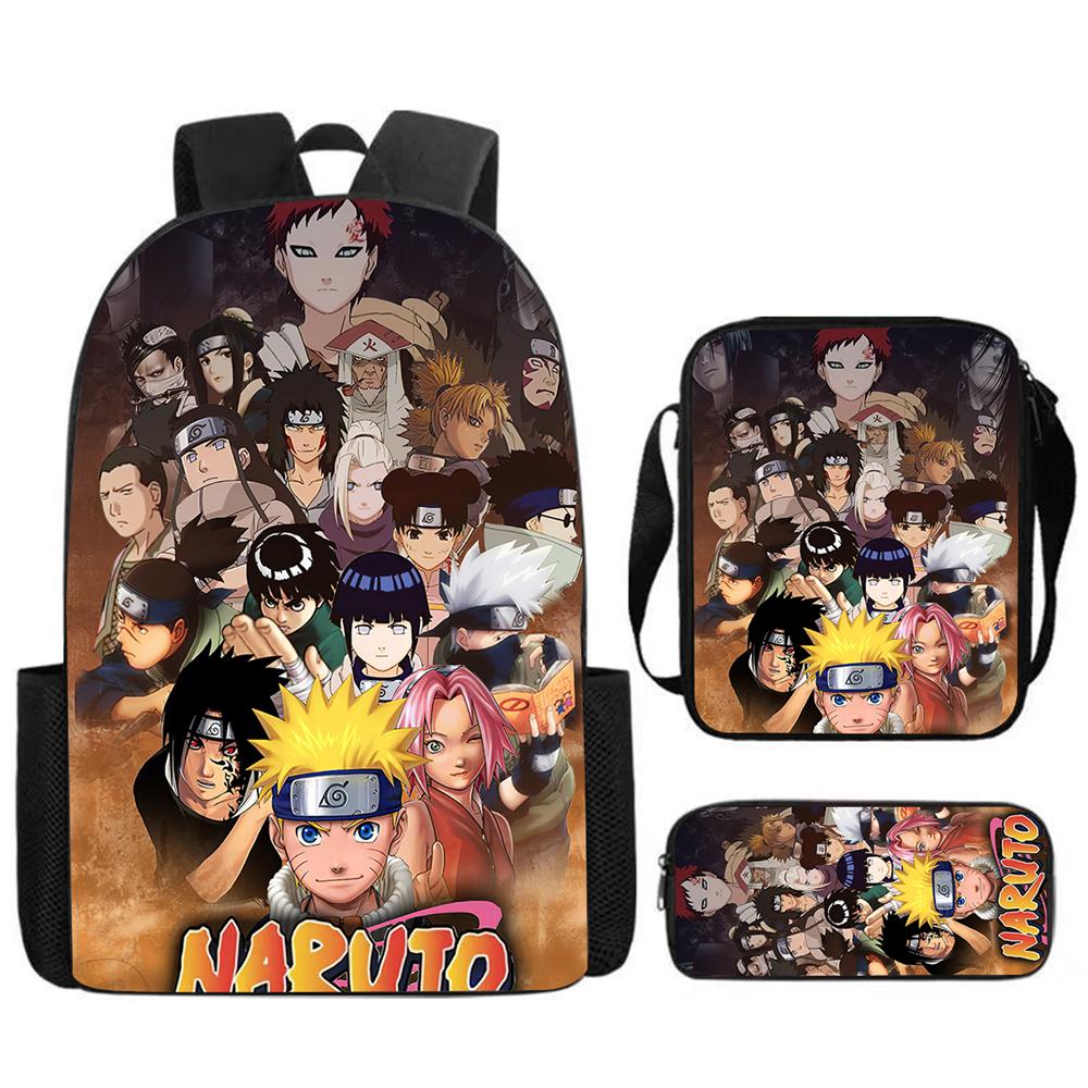3Pcs Set NARUTO Kids Backpack with Crossbody Bag & Pencil Case Lightweight&Durable, Cartoon School Bags for Ages 5-10 Boys&Girls