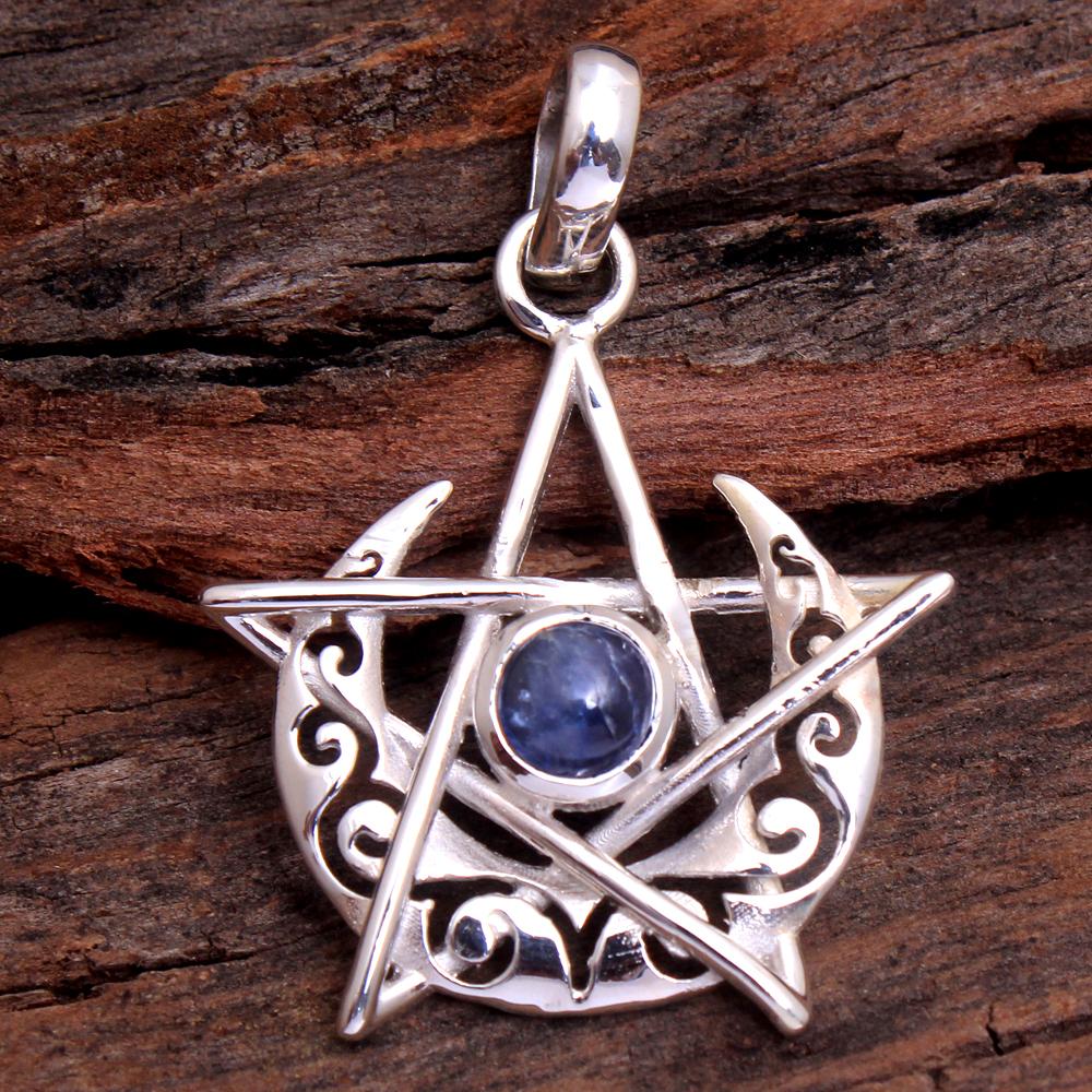 Karneol Larimar Kyanit Grüner Onyx Mondstein Stern & Mond Anhänger 925 Sterling Silber handgefertigter Schmuck