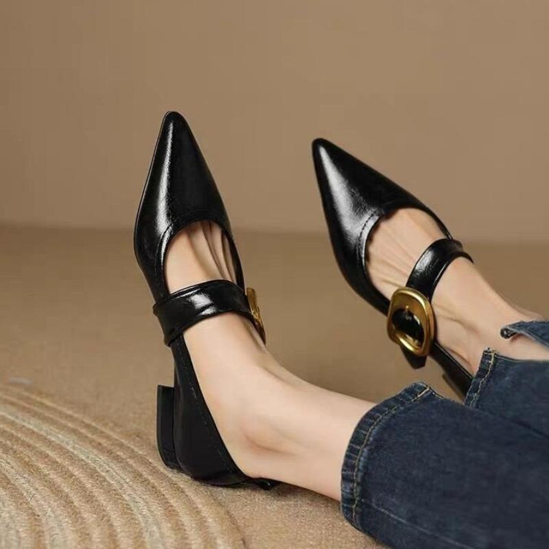 

Мода 2025 Мода Металлическая Пряжка Женские Мэри Джейн Балетки Туфли Лакированная Кожа Острый Носок Вечеринка Платье Туфли Zapatos Mujer 35 чёрный