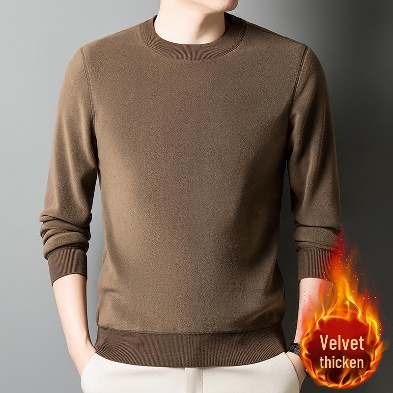 Men's Winter Fleece Thicken Hoodie - Round Neck, Plus Velvet, Long Sleeve Base Layer Sweater