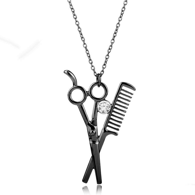 

Alloy Necklace Elegant With Scissor Pendant For Professional Or Accessory Casual Gun Black