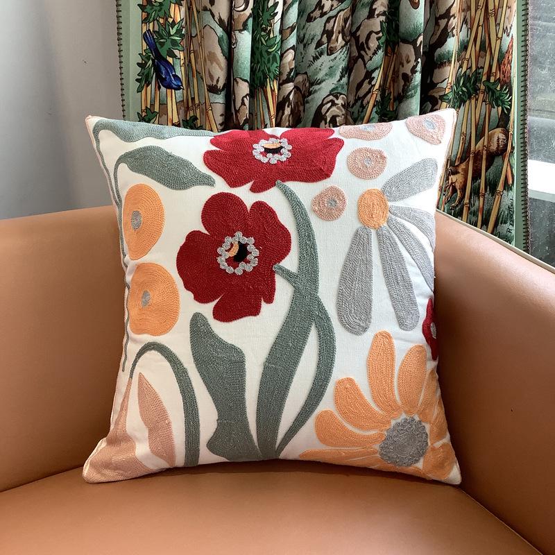 Kissenbezug mit Chenille-Stickerei: Sofa im pastoralen Heimstil, Dekokissen und Lendenstütze