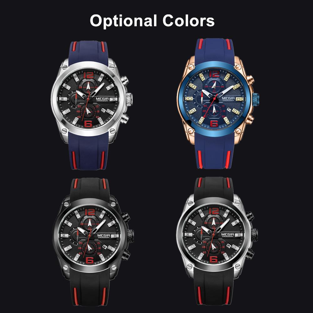 Megir Men's Analogue Sport Chronograph Luminous Quartz Watch with Fashion Silicone Strap 2063
