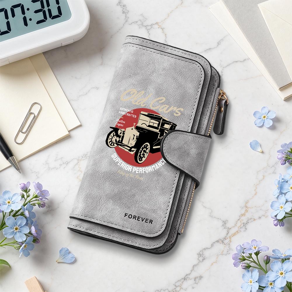 Vintage Old Cars Pattern Men Wallet Durable Portable Card Holder Fashion Daily Use Long Purse for Male 