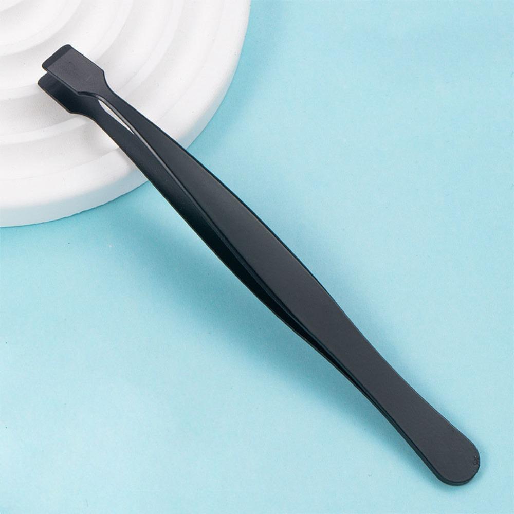 New Large Flat Clamp Head Eyelash Tweezer Stainless Steel Black Color Curved Tweezers Clip 45 Degree Curved Durable Makeup Tool чёрный