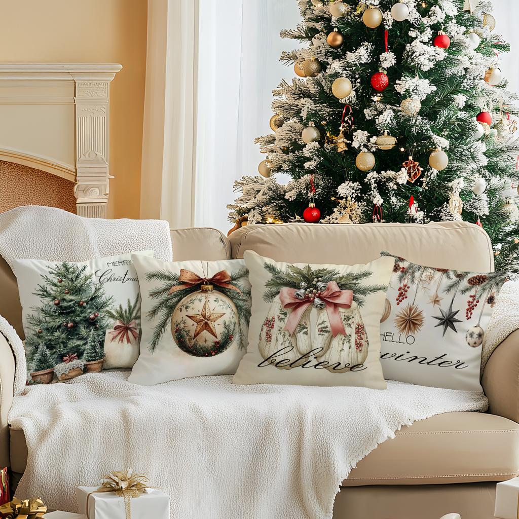 Federa per Cuscino di Natale Semplice Poliestere Stampato 45x45cm Copricuscino Decorativo per Divano Federa per Cuscino Arredamento per la Casa