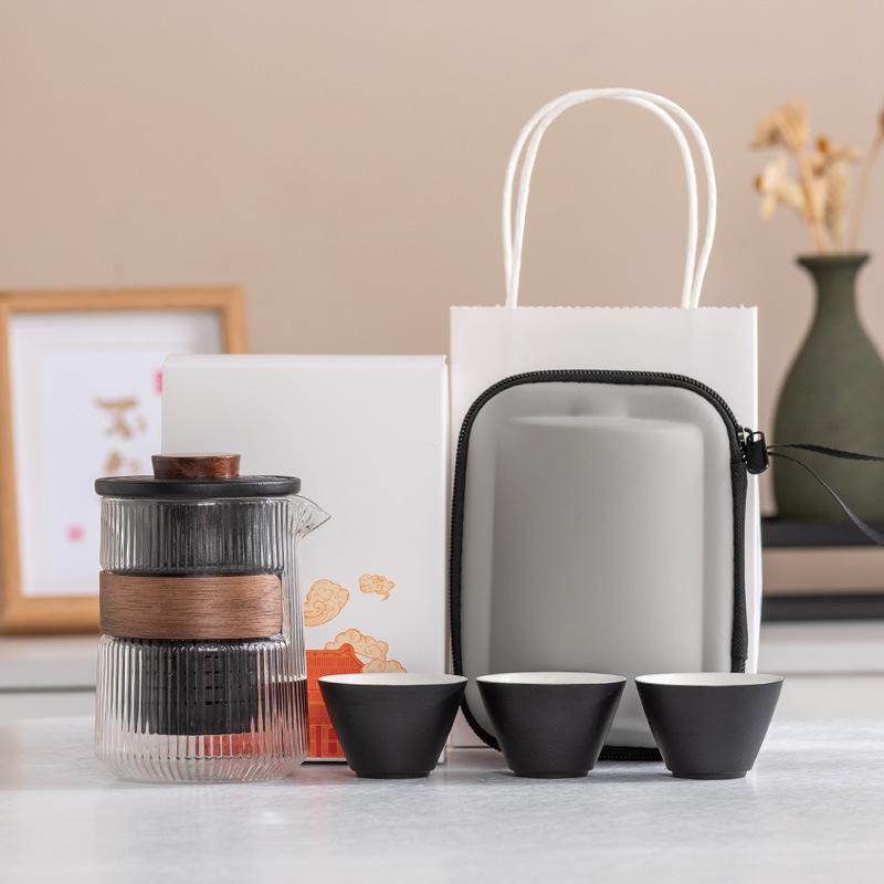 Yuanshan suet jade porcelain travel tea set outdoor set high-end celebration commemorative business souvenir gift box gift bag