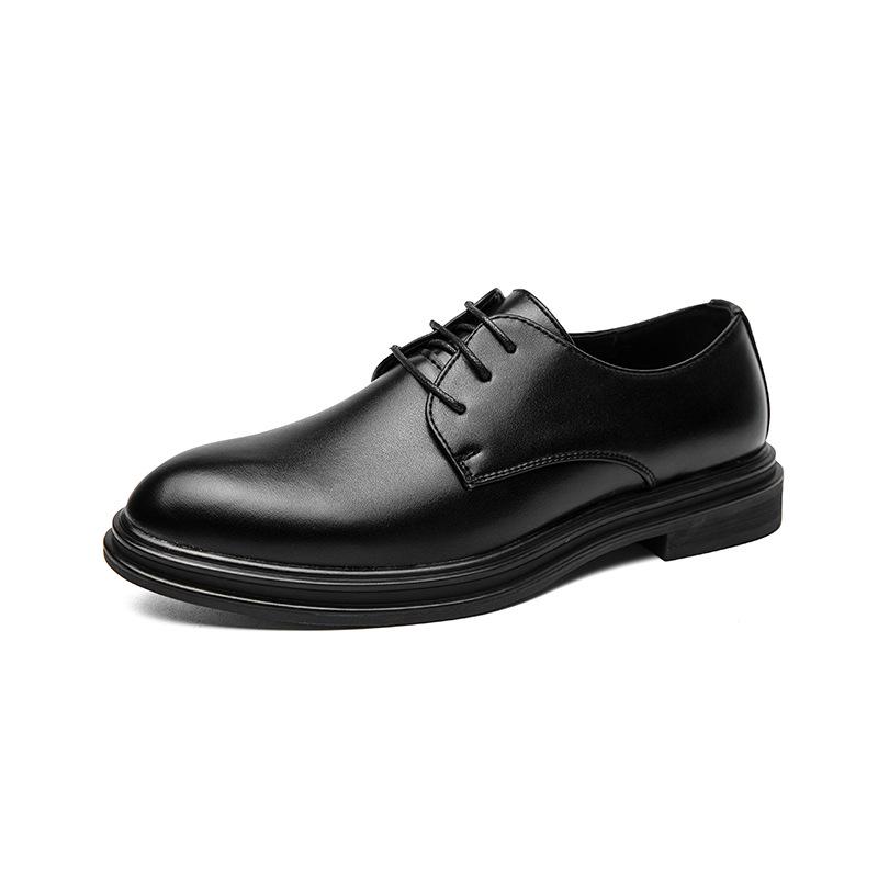 Men s Black Korean Style Shiny Pointed Toe Formal Leather Derby Shoes 44