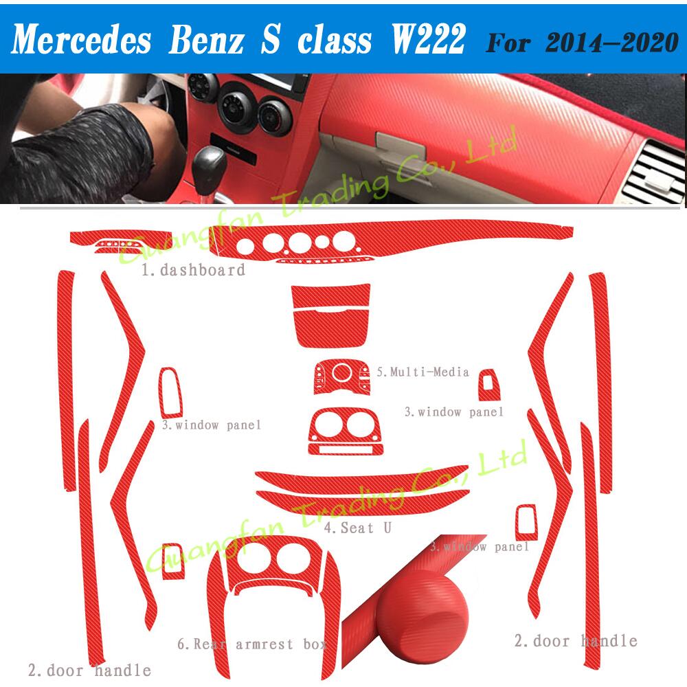 car-Styling 5D Carbon Fiber Car Interior Center Console Color Change Molding Stickers Decals For Benz S class W222 2014-