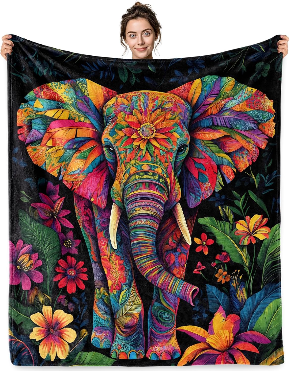 Elephant Throw Blanket for Couch Bed Sofa, Cute Animal Blanket Gift for Women & Animal Lovers 75X95CM