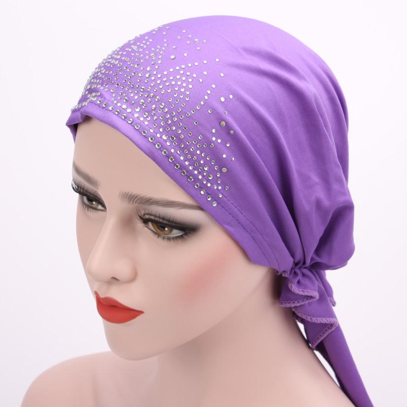 Dehnbarer Polyester Strass Beanie Kopftuch für Damen