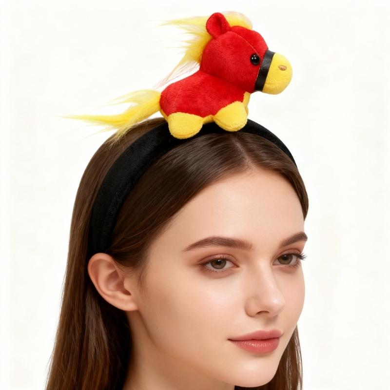 Year of Horse Doll Hairband For Adult Kids Elastic Comfortable Hairhoop Styling Accessory for Festival Celebration