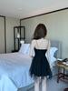 Sultry Mesh Deep V Fur Collar A-line Dress with Irregular Hem