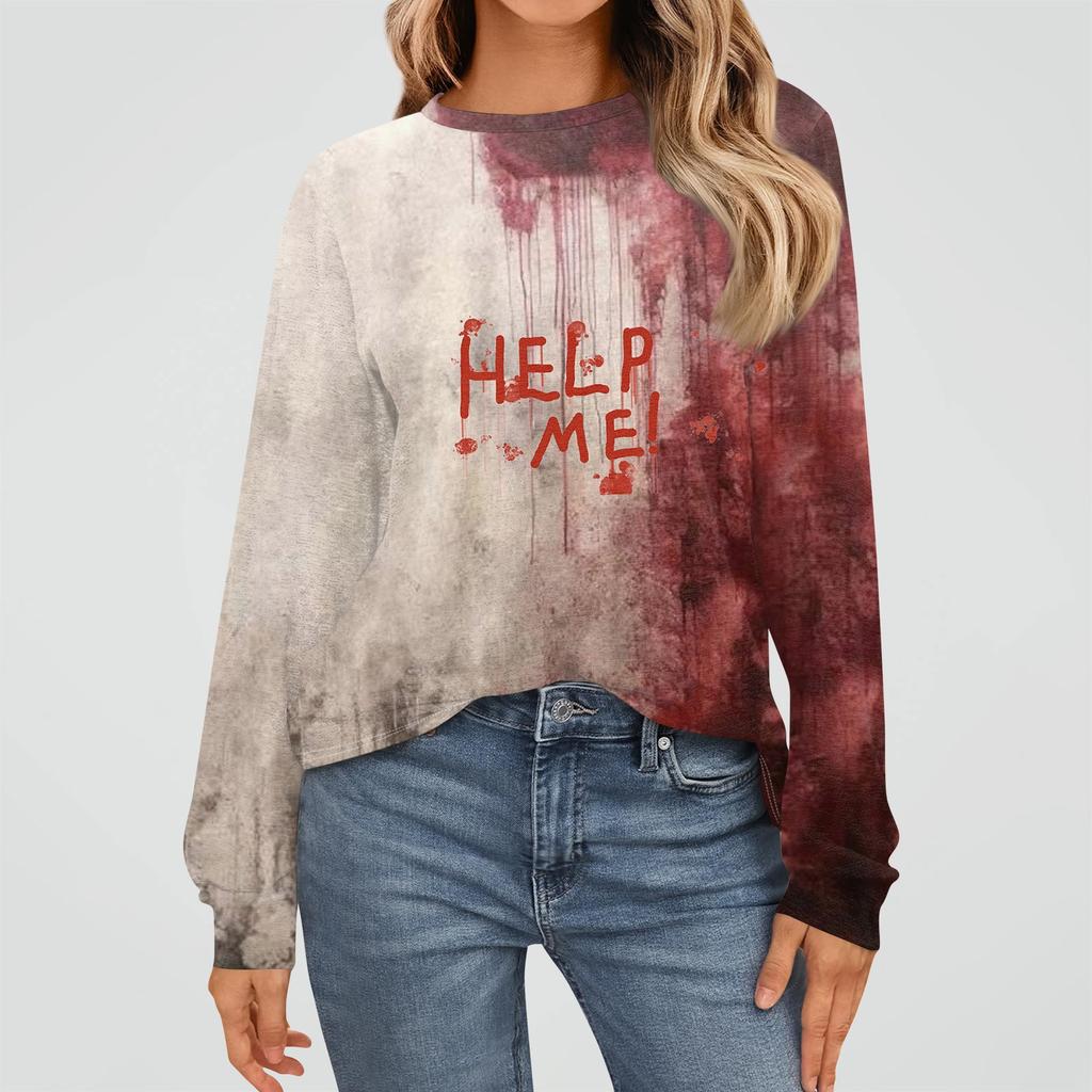Damenmode Langarmshirts Locker sitzende Rundhalsausschnitt Basic Halloween Print Tops Lässige Outfits