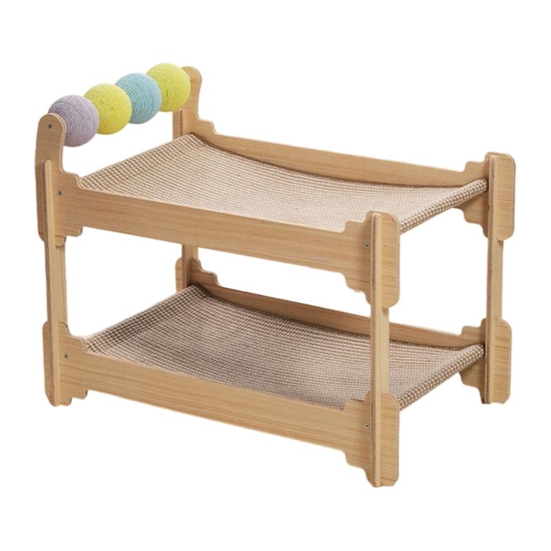Stable Cats Bed 2 Tiered Design Sisal Scratching Post Wood Base Scratch Resistant Pet Resting House Furniture Protector