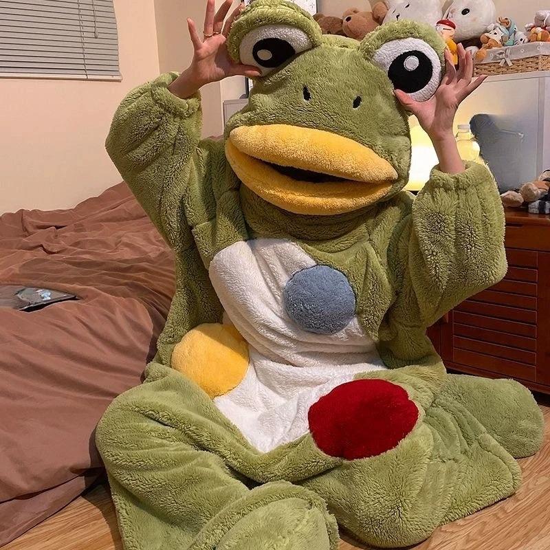 Kigurumi Rana Cartone Animato Pigiama Invernale Tuta Costumi Pigiama Halloween Carnevale Cosplay Donna Uomo Festa Pantofola