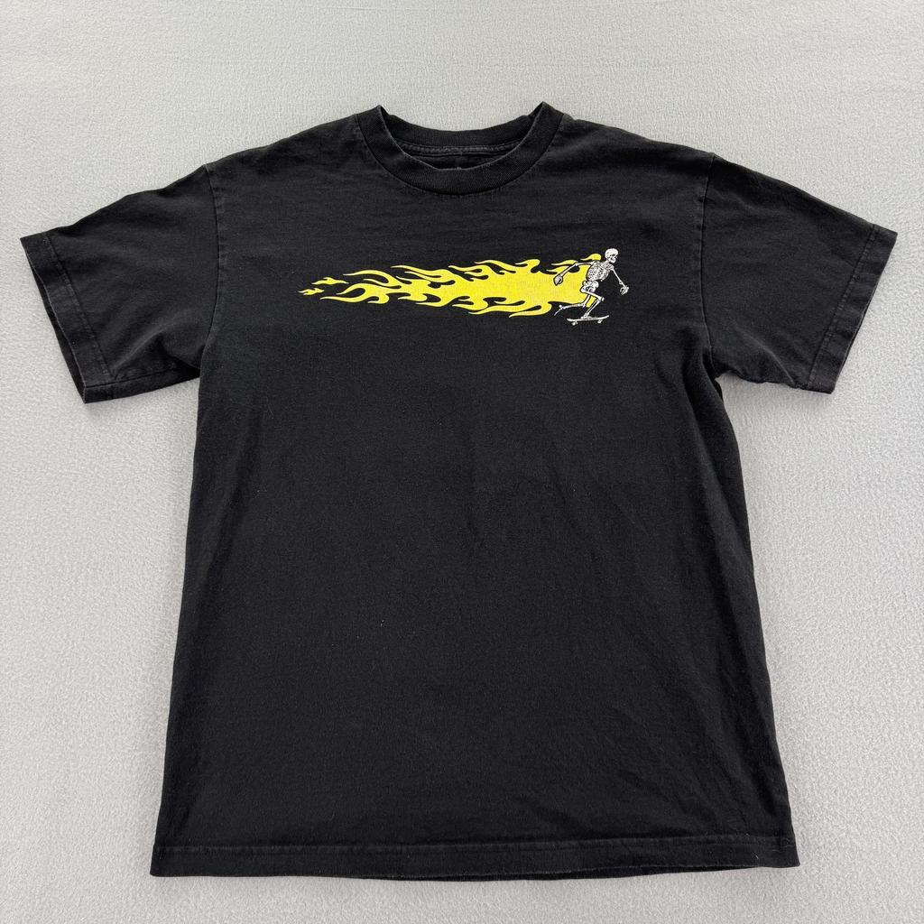 Eldon Shirt Mens Medium Black Skeleton Skateboard Yellow Flames Graphic Tee Unisex T-Shirt