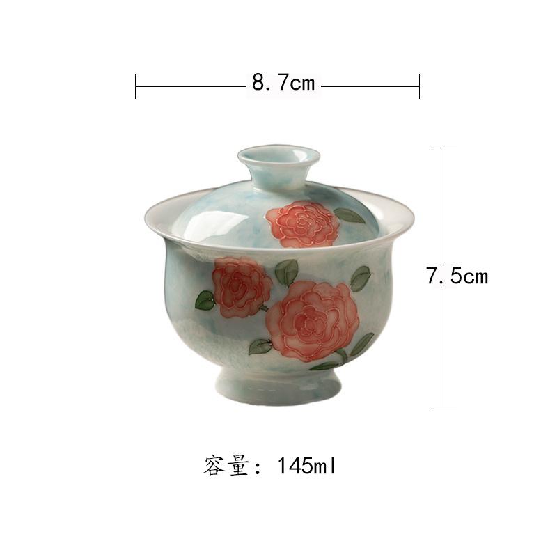 

145ml Hand-painted Rose Gaiwan Luxury Tea Tureen Tea Bowl With Lid Kit Tea Making Cover Bowl For Tea Accessories Decoration