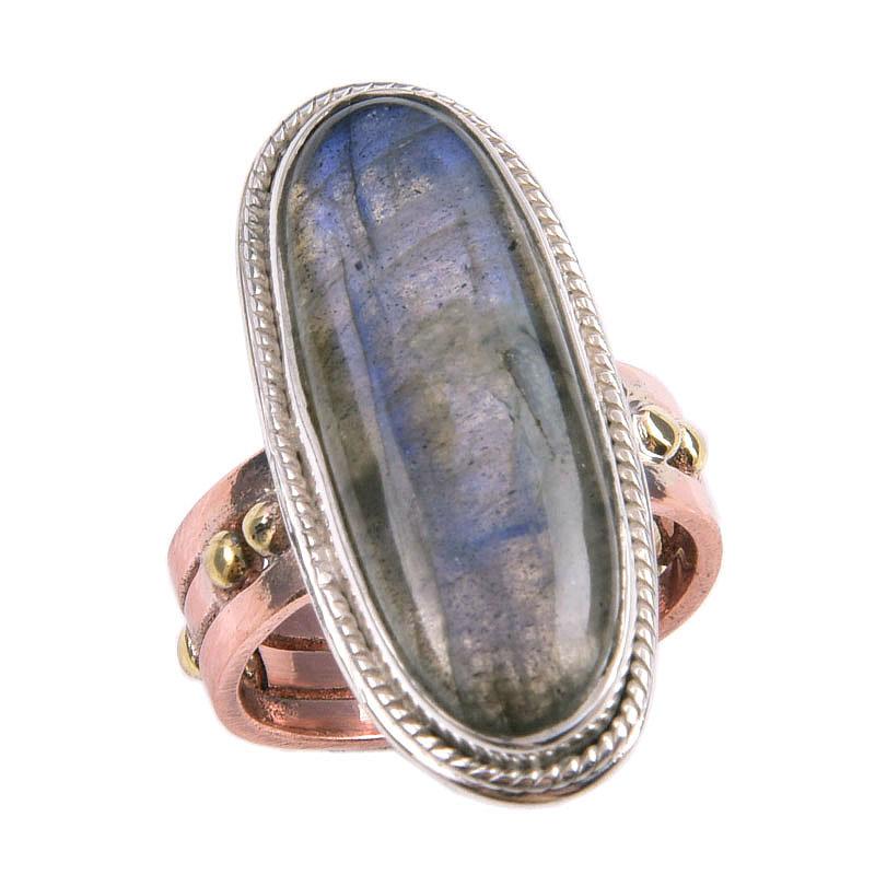 Natürlicher Labradorit Edelstein 925 Sterlingsilber Zweifarbig Geschenkring Gr.7.5 K1c11