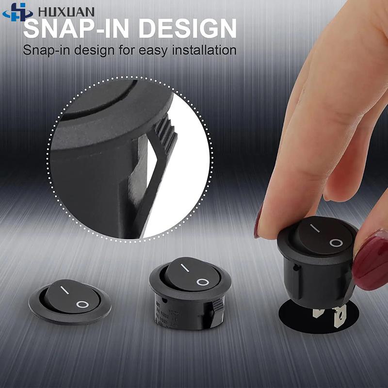 20pcs Rocker Switch Black On Off 2 Pin Mini Round Toggle Switch 3A 250V 6A 125V Circle Switches For RV Car Truck Boat